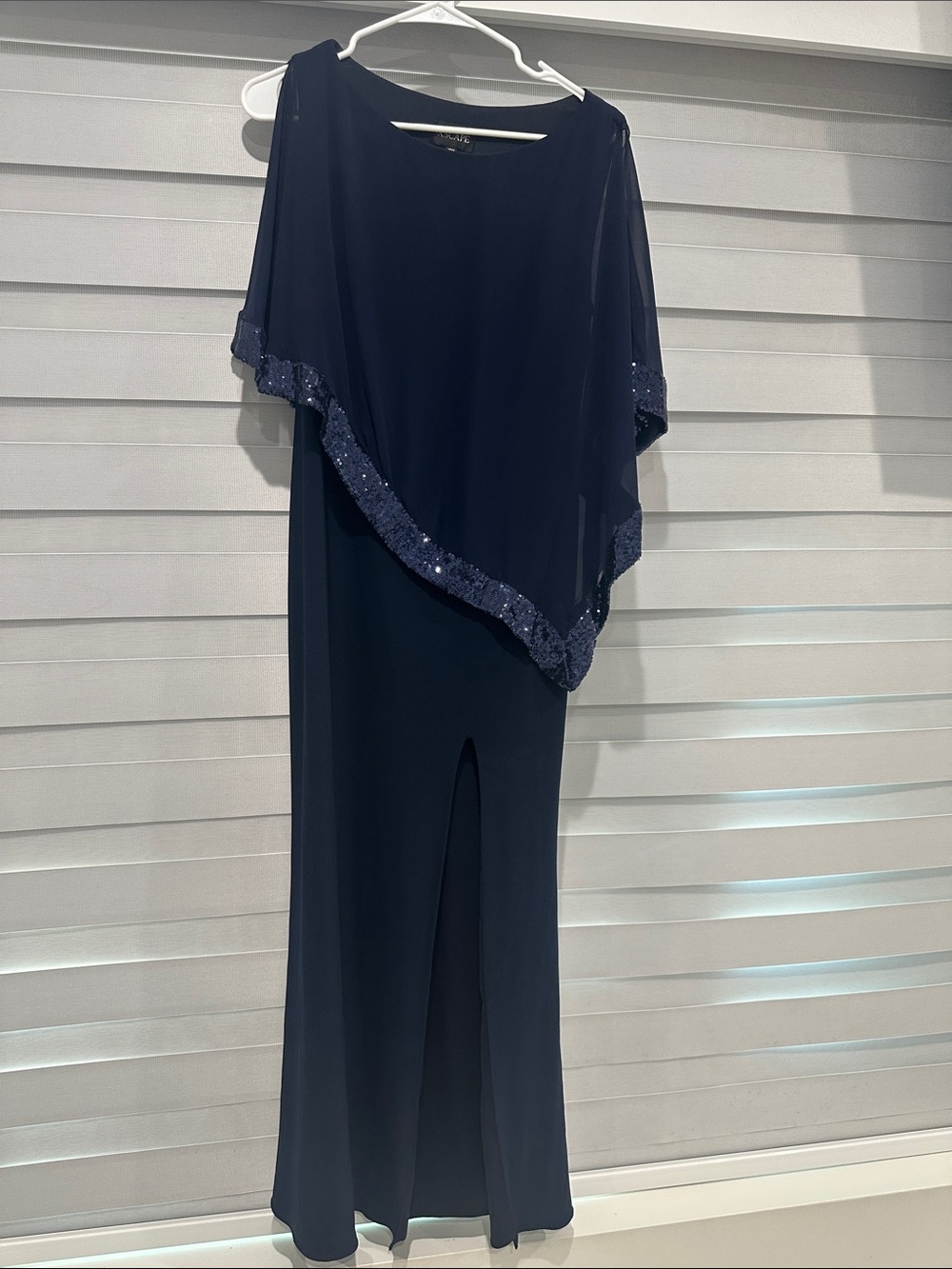 Xscape Navy Chiffon Maxi Dress with Sequin Trim